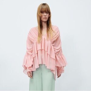 ZARA BOHO RUFFLED VOLUMINOUS SHIRT